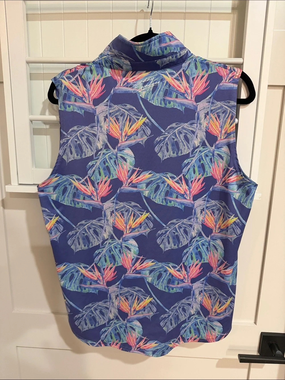 Sunday Swagger Sleeveless Tropical Print Polo Tank Top. Great for Golf